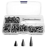 homsyway 100stk Kegel Spike Nieten Cool Punk Rock Stud Schraube Back Stud Metalljacke Spike Stud, für Taschen DIY Leder Handwerk Armbänder Halskette Kleidung Schuhtasche Handwerk(3 Größe, Schwarz)