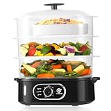 SUPERLEX Elektrischer 3-stufiger Dampfgarer, Gemüsedämpfer mit 12 l Fassungsvermögen, 3 abnehmbaren Kochschüsseln und Deckel, 60-Minuten-Timer, automatische Abschaltung, BPA-frei