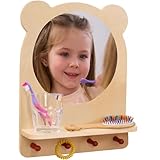 ODOXIA Montessori Badezimmerspiegel mit Haken | Kinderspiegel Badezimmer mit Ablage | Montessori Möbel zur Selbstständigkeit | Montessori Spiegel mit Regal und Haken für Kinder | Selbstpflege Station