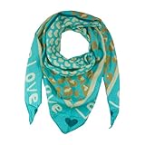 Dreieckschal für Damen in Musselin-Qualität, hochwertiger Motiv-Druck, Sommer-Halstuch - Made in Italy (Türkis)