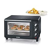 SEVERIN Back- und Toastofen, Mini Backofen mit Grillrost, Backblech und Krümelblech, vielseitiger Heißluftofen mit 14 L Kapazität, 1.200 W, Schwarz-Silber, TO 2064