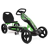 509 Crew XSpeed Pedal Go Kart, Pedal Car, Ride On, Sporty Graphics on The Front Fairing, Adjustable Seat, 4 Spoke Rims 25cm (10') Eva Wheels, Sporty Steering Wheel, with Hand Brake, Ages 4+ (Green)