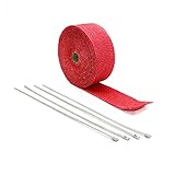 Hitzeschutzband Auspuff, Auspuff Hitzeschutzband 10m Thermische + 4 Stück Krawatten Wickeln Sie Abgas-Isolierkrümmungs-Header Warp-Auspuffrohr Warp(Red)