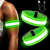 2 Stück Reflektorband, LED Armband Aufladbar, 3 Beleuchtungsmodi, leucht USB Armbänder Lichtband, Reflective Leucht Armbänder Leuchtarmband, Nacht Sicherheitslicht für Joggen, Radfahren, Hundewandern