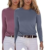 YUTILA 2er Pack Damen Langarmshirt Basic Rundhals Einfabrig Shirt Oberteile Langarm T-Shirt aus weichem Viskose-Stretch