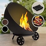 Blumfeldt Feuerschale, Outdoor Stahl-Feuerschale Groß für Balkon & Camping, Mobile Feuerschale 70 cm, Tragbare Feuerschalen mit Bodenrollen, Wetterfeste Feuerschale für den Garten, Runde Feuerstelle