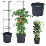 DTU24 Blumentopf Tomatentopf Topf für Tomatenpflanzen 18L Tomatenzüchter Gesamthöhe 127 cm Pflanzen-Aufzucht-Turm mit Rankhilfe Rangitter (2 Stück, Ø 35 cm)