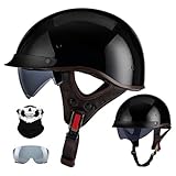 Retro Motorrad Halbhelme Motorradhelm für Herren und Damen, ECE-Zugelassen Offener Motorrad Helm Mit Schutzbrille Jethelm, Roller-Helm Scooter-Helm Moped Mofa-Helm Vintage Chopper (F, XXL 63~64CM)
