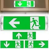 LED Notbeleuchtung, IP65 Dauerlicht LED Notleuchte, Fluchtwegleuchte, Notausgangsschild inkl mit Notstromakku 3H, 4 Notausgangspiktogramm, 100 Lampenperle Wasserdicht Notleuchte für Wandmontage