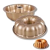 OlBuWa 2 Stück Gugelhupf Backform, Antihaft Kuchenform Gugelhupfform, Kuchenform Kranz, Kuchenform mit Wirbel-Gravur, Backform für Kuchen Brot (Gold)