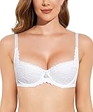 Deyllo Push up BH Damen mit Bügel Spitzen Balconette Dirndl BH Comfy Schalen Lingerie Sexy Demi Cup Weiß 75B