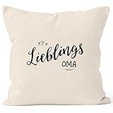 MoonWorks Kissenbezug Lieblingsoma Geschenk Familie Oma Großmutter Großeltern Family Kissen-Hülle Deko-Kissen 40x40 Baumwolle Natur 40cm x 40cm