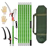 Astsäge Mit Stiel 6m - Baumsäge Mit Teleskopstiel | Hochentaster Gartengerät Einstellbare | SK5 Carbonstahl Säge & Schere | Leichte Baumsäge | Inklusive Tragetasche & Ersatzsägeblatt (grün)