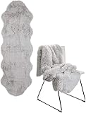 Brandsseller Lammfellimitat-Teppich 60x180 cm XXL – Flauschiger Hochflor Teppich aus Kunstfaser – Weiche, warme Deko-Auflage für Boden, Sofa, Sessel & Bett – Waschbar – Für Indoor & Outdoor – Grau