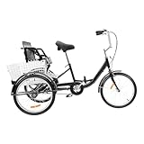 Eieblek 20 Zoll Dreirad, Single-Speed 3 Rad Fahrrad mit Kindersitz und Einkaufskorb, City Einkauffahrrad Bike, Verstellbarer Lenker&Sattel, für Erwachsene und Senioren