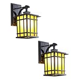 LUOYAOB Neue chinesische Vintage-Wandleuchte for den Außenbereich, 2 Packungen, Aluminium-Wandleuchten, Glasschirm, E27-Sockel, Wandlampe for Veranda, Deck, Zaun, Terrasse, Garten(Zwart,2 Packs)