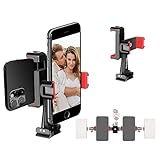 Manbily Handy Stativ Adapter Halterung Smartphone 360° Drehbar Dual Handyhalterung Doppelständer Selfie Stick Verstellbare Klemme 4 kalten Schuhen 1/4'' Schraube Vlog Live-Übertragung Video Aufnahme