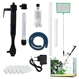 Elektrischer Mulmsauger Aquarium mit ausziehbarem Rohr, Aquarium Sauger und Wasserwechsler Set, Multifunktionaler Reiniger für Wasserwechsel und Bodengrundpflege mit 5 Filterbeuteln und Fischnetz