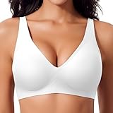 Ganado Damen BH Tiefem V-Ausschnitt Nahtloser BH Ohne Bügel Push Up BHS Bralette Soft Bequem BHS Bügellos Bustier (Weiß, S)