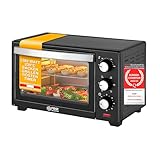 TZS First Austria 20 Liter Minibackofen mit 1380 Watt schwarz | Unter-Oberhitze bis 230 Grad stufenlose Temperaturregelung | 60 Minuten Timer | Doppelglastür | Mini Ofen | Krümelblech