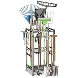 Caossuixin Gartengeräteaufbewahrungs Organizer, 40X32X80cm Gartengerätehalter mit 70 Ablagefächern, 3 Stöckiges Metall Gartenwerkzeug Halter für Schuppen, Garage, Hof, Garten, Schwarz