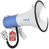 Pyle Signalhorn, Megaphon – Megaphone with Siren – Megafon mit Sirene, Mikrofon & Taschenlampe, Handsirene als Polizei Sirene, Fussball Tröte zum Anfeuern, Faltbare Megafon Kinder & Erwachsene