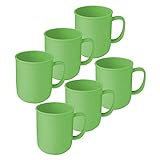 6 Tassen mit Henkel à 300 ml Grün, wiederverwendbar, aus Kunststoff, Kaffeetasse Teetasse Becher Henkelbecher Henkeltasse