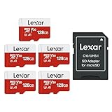 Lexar Micro SD 128GB 5PK, Micro SD Karte bis zu 100MB/sec(R), microSDXC Speicherkarte mit SD-Adapter, A1, U3, C10, V30, Micro SD Card 5er Pack