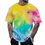 Mymyguoe Tshirt Herren Oversize Bunt Tee Shirts Graffiti Batik T-Shirts Pride Shirt Kurzarmshirt Sportshirts Leciht Tops 3D Drucken Tops Lgbqt Regenbogen T Shirt Palm Tree Hawaiishirt