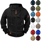 Generisch Sweatjacke Herren Hoodie Herren Reißverschluss Kapuzenjacke Sweatjacke Zip Sweater Casual Arbeitspullover Mit Taschen Und Reißverschluss-Armablage Schwarz L