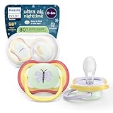Philips Avent ultra air Nighttime Schnuller – kiefergerecht geformtes Design, für Babys von 0–6 Monaten, leuchtet im Dunkeln, weicher, symmetrischer Silikonsauger, BPA-frei, 2er-Pack, SCF376/25