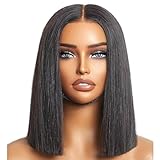 5x5 Wear and Go klebefreie Bob-Perücke, Echthaar, HD-Spitzenverschluss, glatte Knochenperücken for Anfänger, 10 Zoll, 200 Dichte Fügt Haarvolumen hinzu