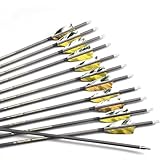 12 Stück 20-Zoll 500-Spine Pfeil Abnehmbare Pfeilspitzen Übungspfeil Jagdpfeil Truthahnfedern Pfeilfedern Carbonpfeile Bogenpfeile für Langbogen Recurvebogen Compoundbogen Bogenschießen Camo Gelb A1
