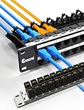 Enmane 1U 48-Port-Patchpanel Cat6A Keystone Patchpanel UTP Netzwerk-Patchpanel mit intelligentem Kabel (kein Kabelbinder erforderlich) Management für 48,3 cm Rackmount