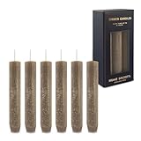 Rustic Stabkerzen 6er Set Taupe, kurze Dinner Kerzen, 8 Stunden Brenndauer, spitz zulaufend für Kerzenhalter, unparfümiert, ohne Palmöl, durchgefärbt, Adventskranz, Hochzeit & Tischdekoration