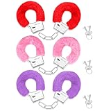 Gulfmew 3 Paar Plüsch Handschellen mit 2 Schlüsseln Plüsch Handfesseln Polizei Kostüm Zubehör Handschellen für Cosplay Partyzubehör Requisiten (Rot, Rosa, Lila)