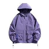 Disimlarl Herbst Oversize Reißverschluss Jacke Herren Baggy Mantel Windbreaker Solid Streetwear Kapuzenoberbekleidung, Pulple, XXL