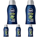 NIVEA MEN Energy Duschgel Mini, pH-hautneutrale Pflegedusche mit belebendem Duft und 24h Frische Effekt, Cremedusche mit natürlicher Minze für Männer (50 ml) (Packung mit 5)