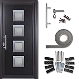 kuporta Haustür Komplett-Set - Eingangstür Haustüre aus Kunststoff Modell: Rimini, 98 x 200 cm, DIN links, außen anthrazit & innen weiß mit Stoßgriff-Set, Montageset, Fugendichtband