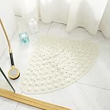 Duschmatte Dreieckig, rutschfest PVC, Duscheinlage rutschfest Mit Ablauflöchern Viertelkreis Duschmatte Rund 54x54cm, Für Dusche Dreieckiges Badezimmer (Beige)