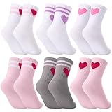 Utensilsto 6 Paar Herz Tennissocken für Mädchen Sportsocken Kinder 32-36 Tennis Socken mit Herz Crew Socks Laufsocken Sport Socken for Kinder