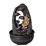 Zen'Light Buddha Ganesh Innenbrunnen mit farbenfrohen LED-Licht-Feng Shui Zen Dekoration-Brunnen des Büros Salon Schlafzimmer-Bed-Träger-H 40 cm-Mystic, Harz, Schwarz + Gold, Large