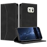 Mo-Beauty Hülle Kompatibel mit Samsung Galaxy S6, Handyhülle Samsung S6, Galaxy S6 Hülle, PU Leder Flip Wallet Klappbare Schutzhülle Magnet Ledertasche Klapphülle für Samsung Galaxy S6(Schwarz)