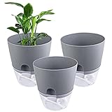 Relota 3 stücke Blumentopf Grau 15.3cm Breite, Kräutertopf Plastik mit Selbstbewässerung und Wasserspeicher, Küchenkräuter Blumentopf mit Bewässerungssystem für Küche, Balkon, Schlafzimmer