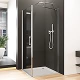 Goezes Duschkabine 90x90 Eckeinstieg Pendeltür mit Seitenwand Drehtür Schwingtür Duschabtrennung Duschwand 6mm NANO Beschichtung EGS Sicherheitsglas Höhe 195cm