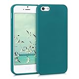 kwmobile Hülle kompatibel mit Apple iPhone SE (1.Gen 2016) / iPhone 5 / iPhone 5S Hülle - weiches TPU Silikon Case - Cover geeignet für kabelloses Laden - Petrol matt