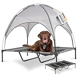 Deuline Hundeliege mit Dach erhöhtes Hundebett Garten Outdoor Haustierliege XL-122x91x23/114cm GRAU 520084