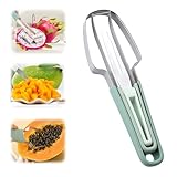 Mauepersu Obstschneider, 3-in-1 Wassermelonen Schneider Aus Edelstahl, für Cantaloupe, Papaya, Drachenfrucht, Obstgabelschneider Für Zuhause, Party, Camping, Küchengerät (Grün)