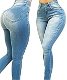 LUYSGBXR Jeggings Damen Stretch Damenjeans Denim High Waist Jeans Kultivieren Sie die Moral Hosen Shaping Figur(Light Blue,XL)