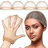 FANDAMEI Haarnetz Nylon Ultra Dünne Wig Caps, Perücke Kappen Durchsichtige Perückenkappe Set Atmungsaktive Perückennetz Unterziehhaube Dehnbare Elastische, Hellbraun, 4 Stücke